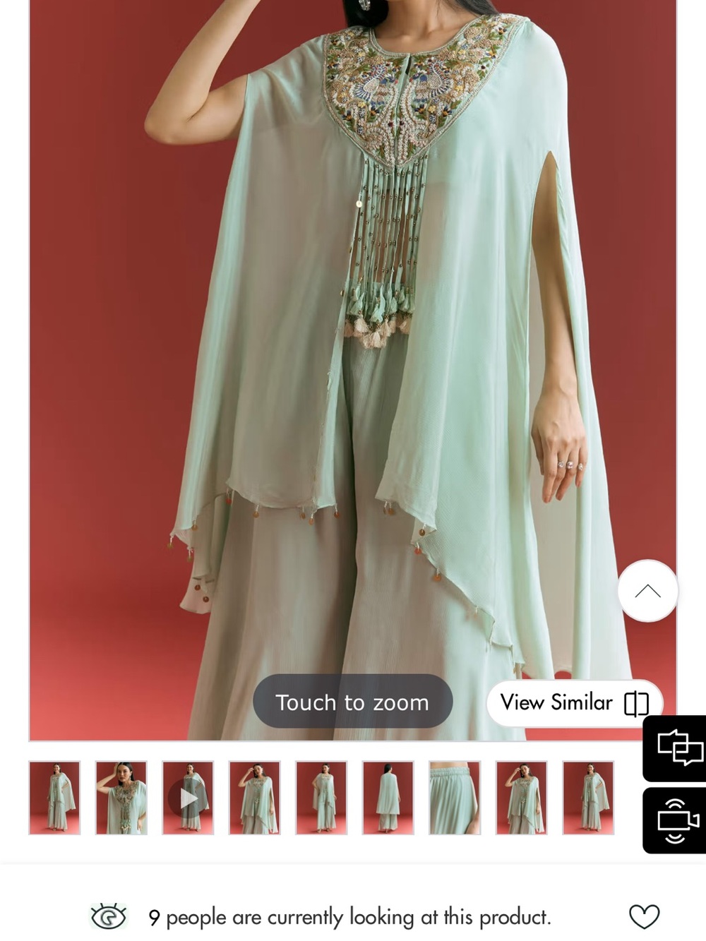 Embellished Mint Cape Tunic with Tassel Fringe - Women